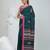 Elegant teal cotton saree with red border & woven motifs