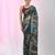Emerald green silk blend kantha stitch saree with multicolor thread work