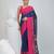 Navy blue and pink cotton saree with traditional woven border