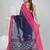 Navy blue and pink cotton saree with traditional woven border