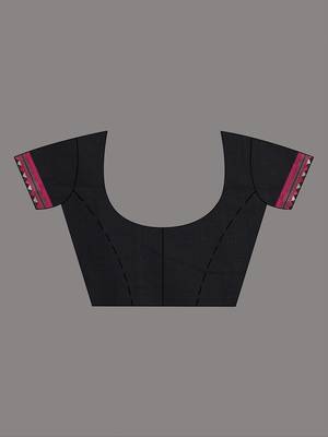 Navy blue and pink cotton saree with traditional woven border 5