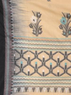 Beige and black cotton saree with traditional woven border 4
