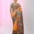 Elegant orange and brown silk blend kantha stitch saree with floral motif