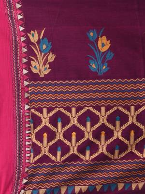 Magenta and pink cotton saree with traditional woven border 4