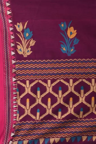 Magenta and pink cotton saree with traditional woven border