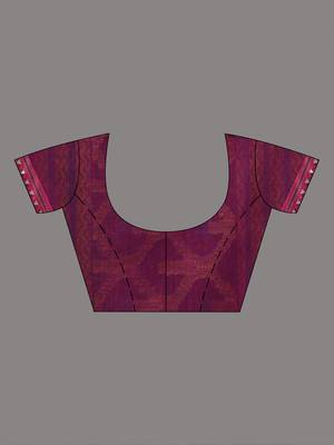 Magenta and pink cotton saree with traditional woven border 5