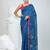 Sapphire blue handwoven cotton saree with pink border and traditional motifs