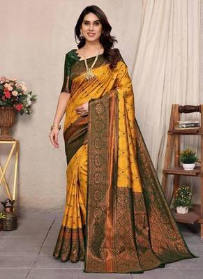 Banarasi Soft Silk Saree With Blouse Set For Women's 1