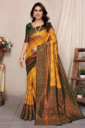New Designer Banarasi Soft Silk Saree With Blouse Set For Women's