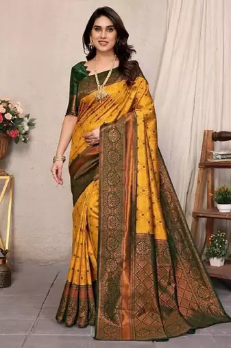 New Designer Banarasi Soft Silk Saree With Blouse Set For Women's