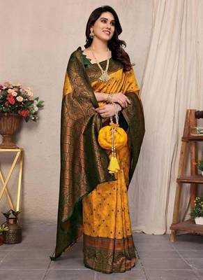 Banarasi Soft Silk Saree With Blouse Set For Women's 3
