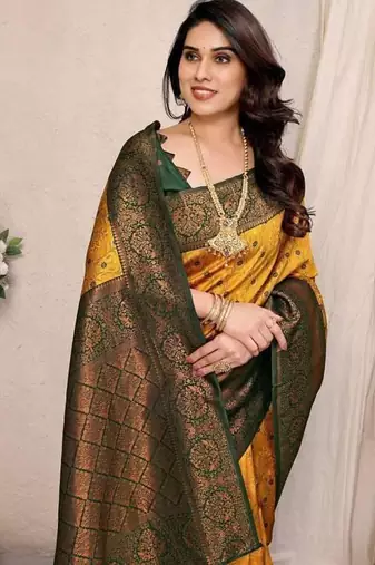 New Designer Banarasi Soft Silk Saree With Blouse Set For Women's