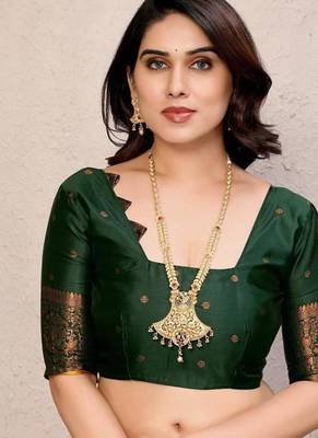 Banarasi Soft Silk Saree With Blouse Set For Women's 5