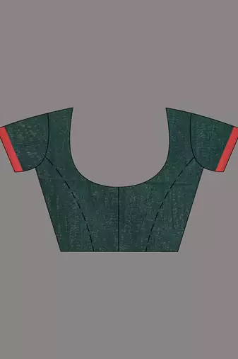 Green handwoven cotton saree with red border and traditional motifs