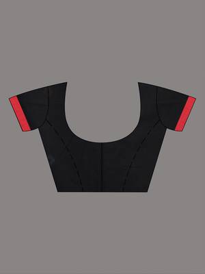 Black handwoven cotton saree with red border and traditional motifs 5