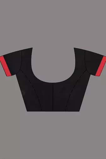 Black handwoven cotton saree with red border and traditional motifs