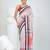 White & black striped cotton saree with red accents and stripe pattern