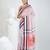 White & black striped cotton saree with red accents and stripe pattern