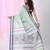 White & black striped cotton saree with green accents and stripe pattern