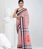 Elegant striped cotton saree in black, white & red combination
