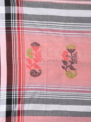 Elegant striped cotton saree in black, white & red combination 4