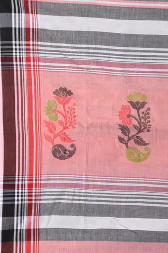 Elegant striped cotton saree in black, white & red combination