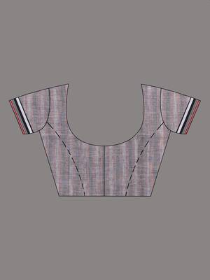 Elegant striped cotton saree in black, white & red combination 5