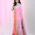 Pink cotton leaf motifs saree with mastard and blue border