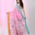 Pink cotton leaf motifs saree with mastard and blue border