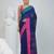 Navy blue cotton saree with pink and teal border & leaf design