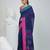 Navy blue cotton saree with pink and teal border & leaf design