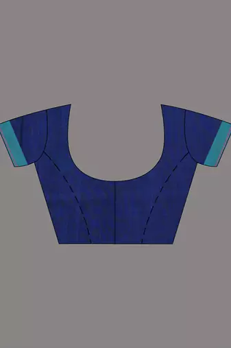 Navy blue cotton saree with pink and teal border & leaf design