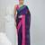 Purple cotton saree with pink and teal border & leaf design