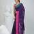 Purple cotton saree with pink and teal border & leaf design