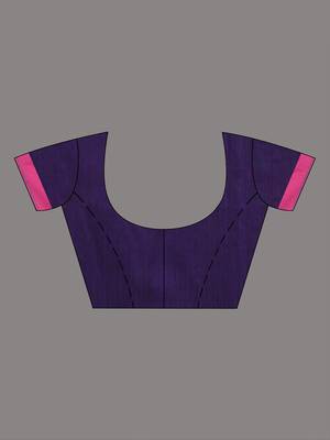 Purple cotton saree with pink and teal border & leaf design 5