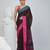 Brown cotton saree with pink and teal border & leaf design