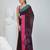 Brown cotton saree with pink and teal border & leaf design