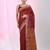 Dark red cotton saree with beige border and traditional woven pallu
