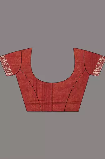 Dark red cotton saree with beige border and traditional woven pallu