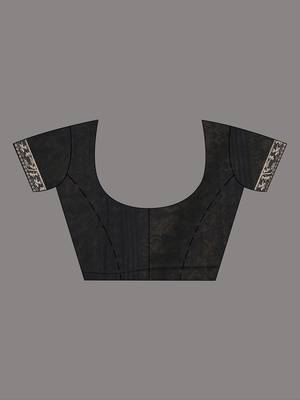 Black cotton saree with beige border and traditional woven pallu 4