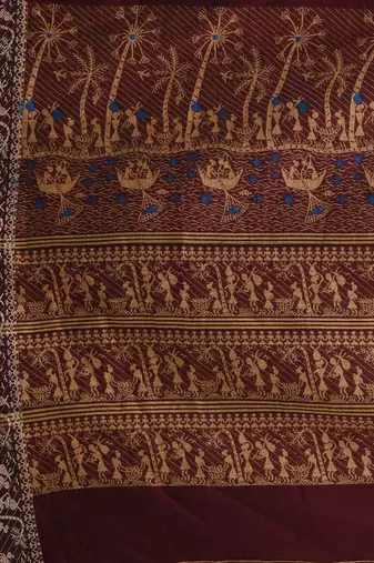 Maroon cotton saree with beige border and traditional woven pallu