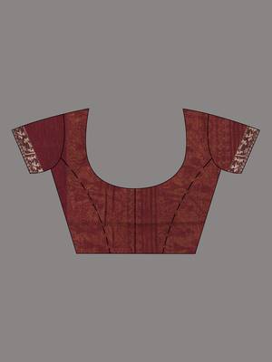 Maroon cotton saree with beige border and traditional woven pallu 5