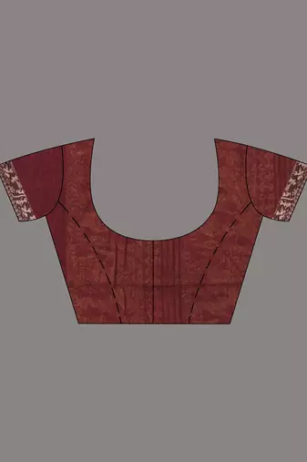 Maroon cotton saree with beige border and traditional woven pallu