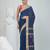 Cobalt blue cotton saree with beige border & bird motif design