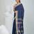 Cobalt blue cotton saree with beige border & bird motif design