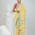 Yellow cotton saree with bird motifs and blue stripes