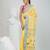 Yellow cotton saree with bird motifs and blue stripes