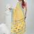 Yellow cotton saree with bird motifs and blue stripes