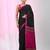 Elegant black cotton saree with pink and yellow diamond motifs