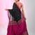 Elegant black cotton saree with pink and yellow diamond motifs